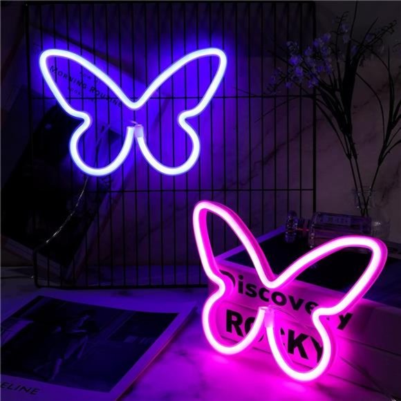 2 Pieces Butterfly Neon Signs Butterfly LED Light 3-AA Battery Powered, USB - Picture 1 of 6